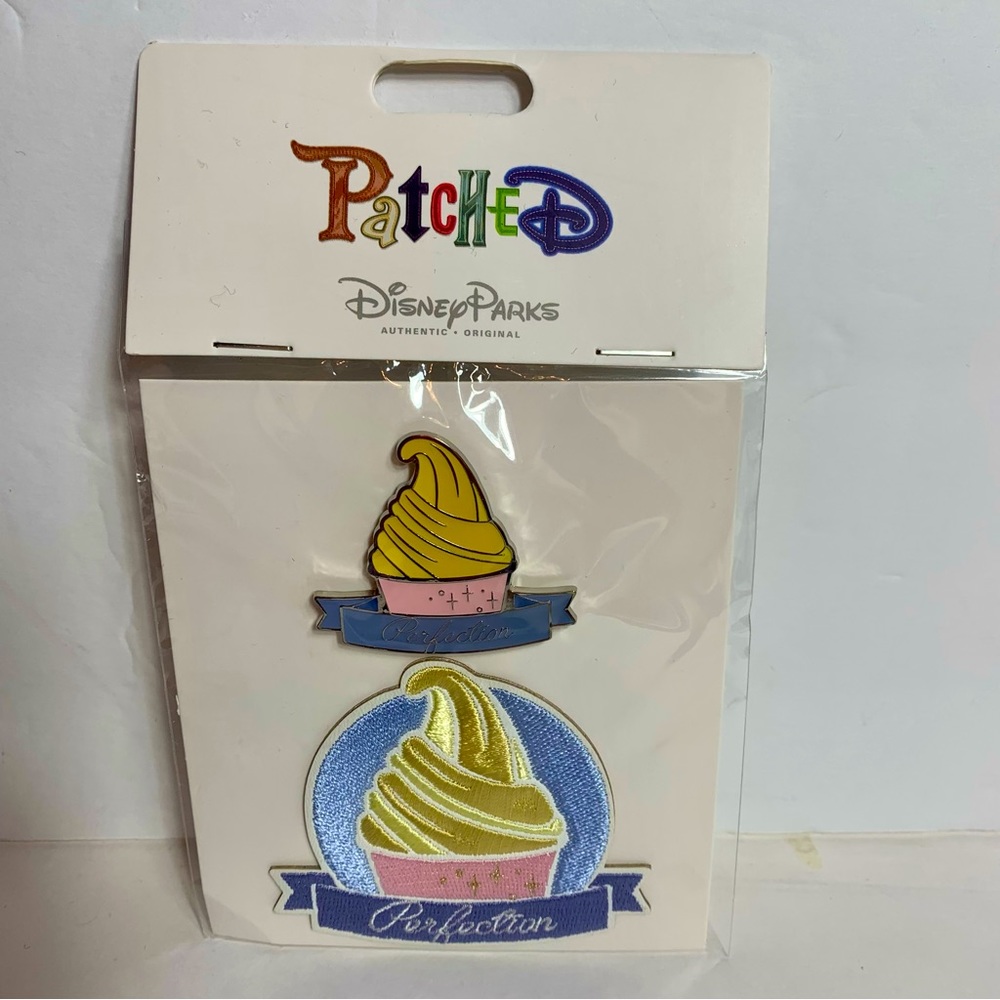 NWT. Disney pin & patch set. Classic Disney parks snack Dole whip